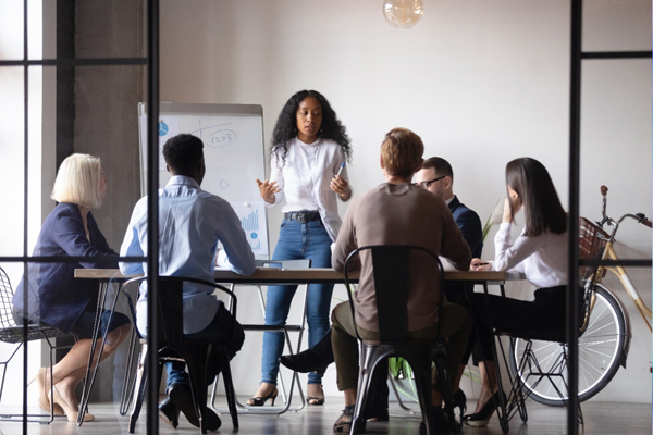 A group of people at a meeting