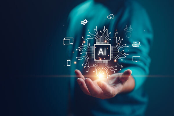 Image of a hand holding an artificial intelligence microchip